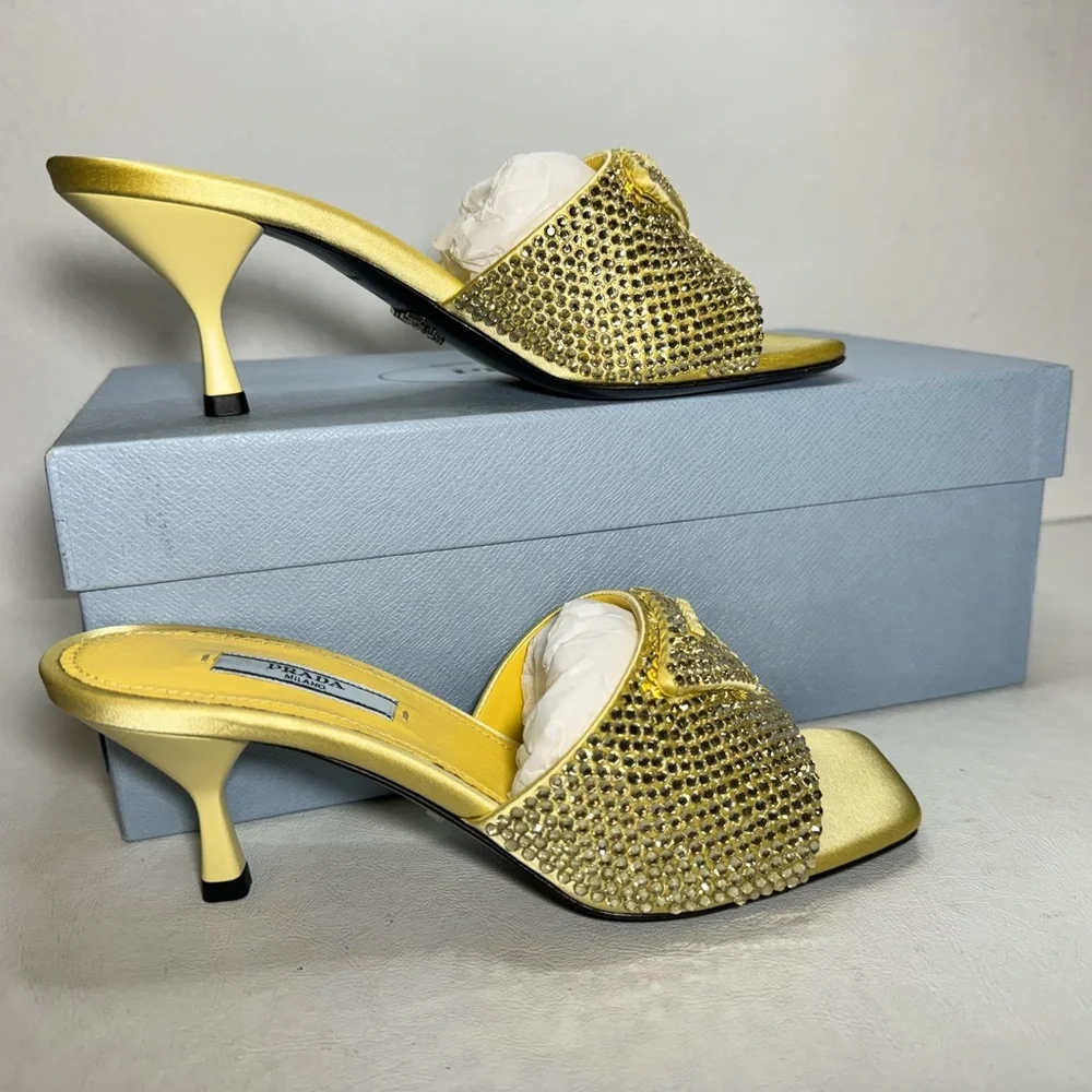 Prada Crystal-Covered Satin Sandals ananas casual summer wedding formal comfy